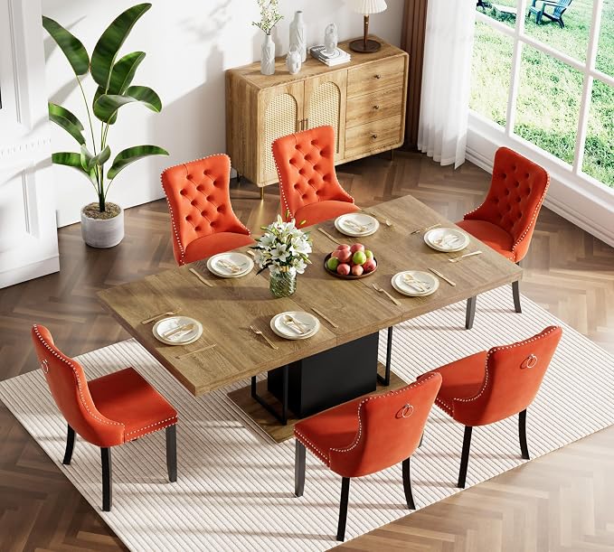 Henf 63"-79" Dining Table Set for 6, 7 Pieces Extendable Dining Table and 6 - Image 2