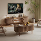 Lift Top Coffee Table with Storage, Faux Marble Top, Wood Fluted Center Table - Image 5