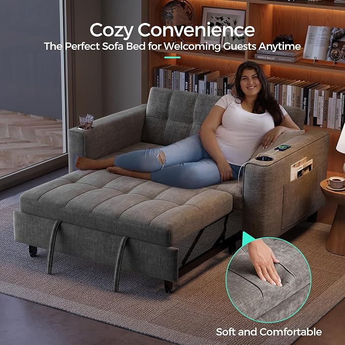 LINSY 54" Pull Out Couch with Charging Station, Small Sleeper Sofa Bed with Cup - Image 7