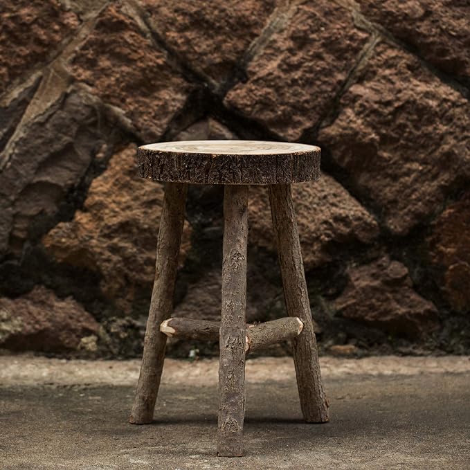 Decorative Antique Log Cabin Natural Wooden Accent Stool Side Table - Image 2