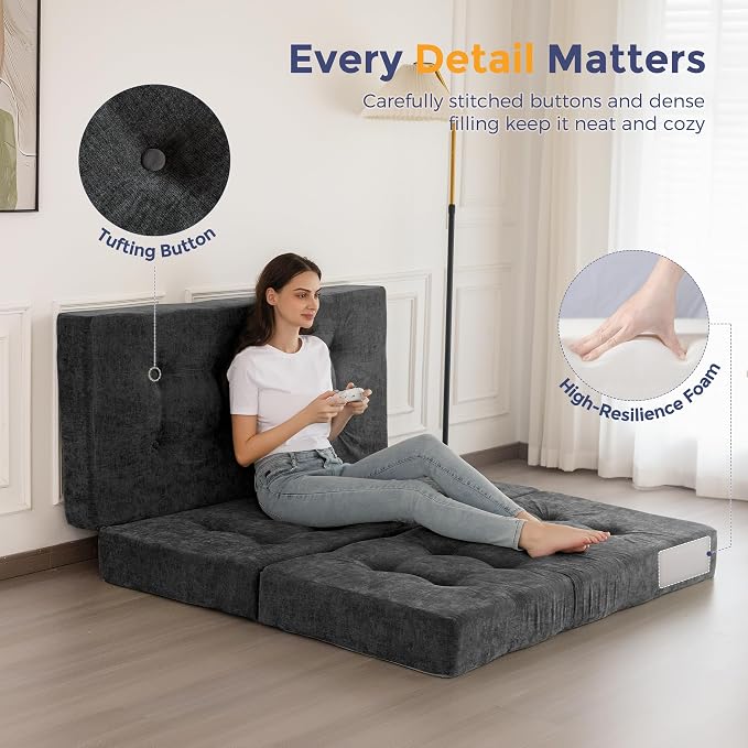 MAXYOYO 6" Folding Sofa Bed for Floor, Tufted Tri-Fold Floor Mattress - Image 8