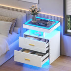 LED Nightstand Set 2 with Wireless Charging Station, Glass Top Smart Bedside - Image 8