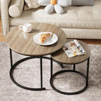 Garden 4 you Nesting Coffee Table, 23.6" Round Coffee Table Set of 2, Wooden - Image 2