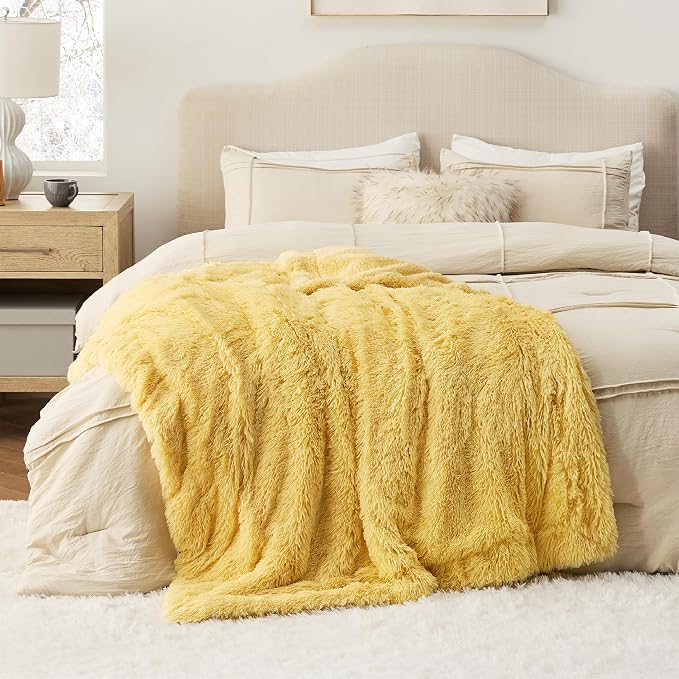 Bedsure GentleSoft Fuzzy Sherpa Faux Fur Twin Blanket Yellow Cozy Gifts - Image 6