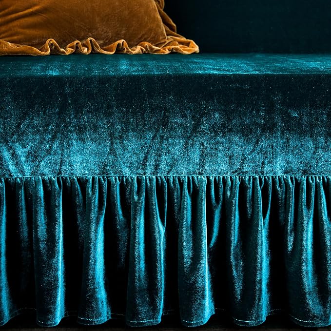 GLORY SEASON Velvet Sofa Cover Soft Decorative Luxurious Solid Exquisite Ruffle - Image 5