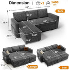Sunny Heart 82" L Shaped Sectional Sleeper Sofa Bed - Image 2