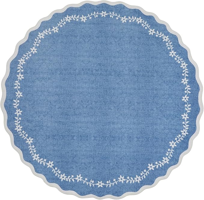 GarveeHome Round Rugs 4ft Scalloped Washable Small Circle Rug - Image 4