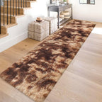Super Soft Fluffy Living Room Area Rug 2x10 ft Tie-Dyed Brown Shaggy Furry - Image 3