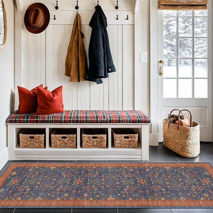 Navy Blue Runner Rug 2x6 for Kitchen, Laundry Room, Washable Non Slip Non Skid - Image 6