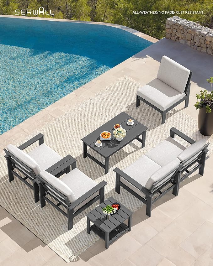 SERWALL HDPE Patio Furniture Set, 7-piece Outdoor Sectional Sofa Set, All - Image 5