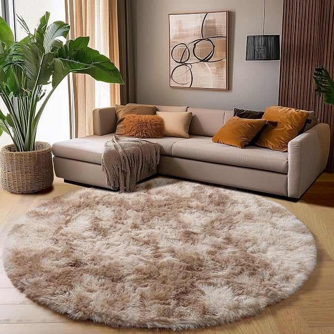 Amdrebio Beige Tan Neutral Round Rug 5Ft - Image 3