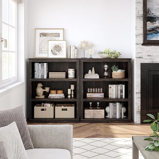 GarveeHome 3 Tier Farmhouse Bookcase, 39.9" Tall Book Shelf - Image 4