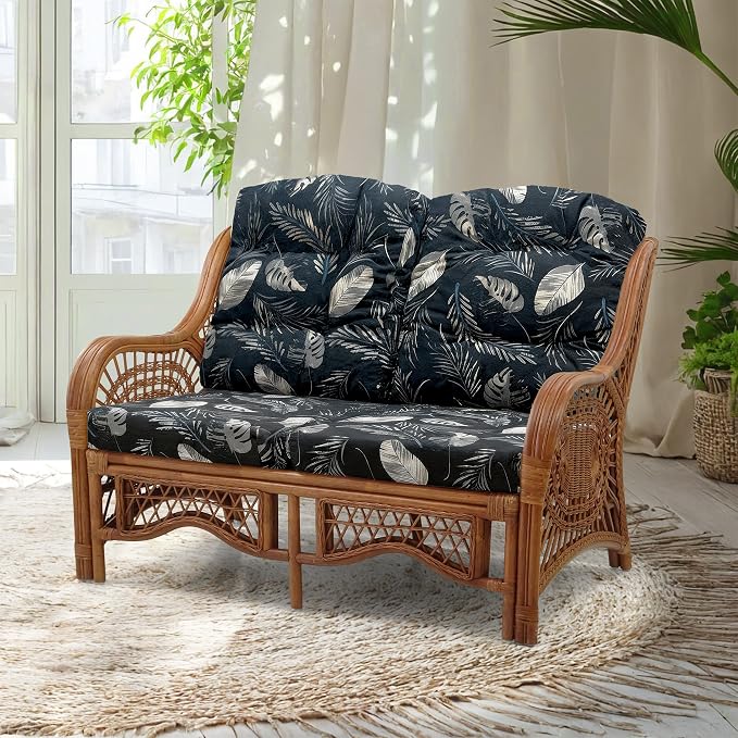 Malibu Lounge Loveseat Sofa Natural Rattan Wicker Handmade Design, Colonial by Wickerix
