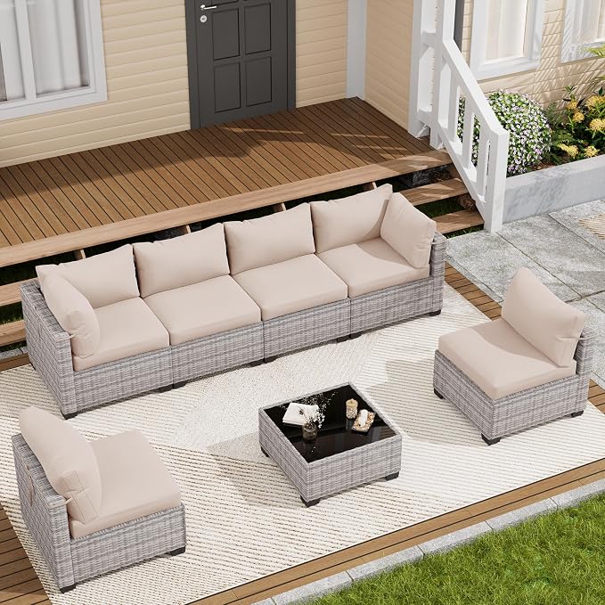 LOUVIXA 7 Piece Outdoor Patio Furniture Set, Outdoor Sectional Sofa, Wicker by LOUVIXA