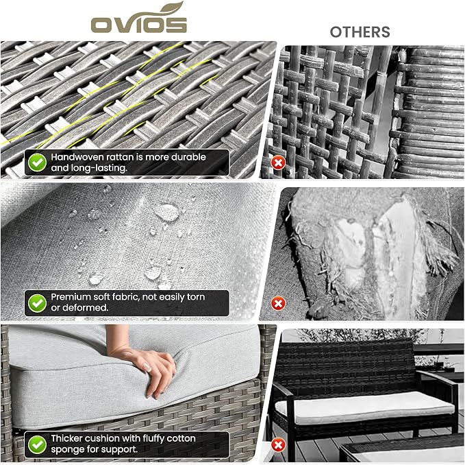ovios 10 Pieces Patio Furniture Set, Outdoor Wicker Sofa Couch - Image 9