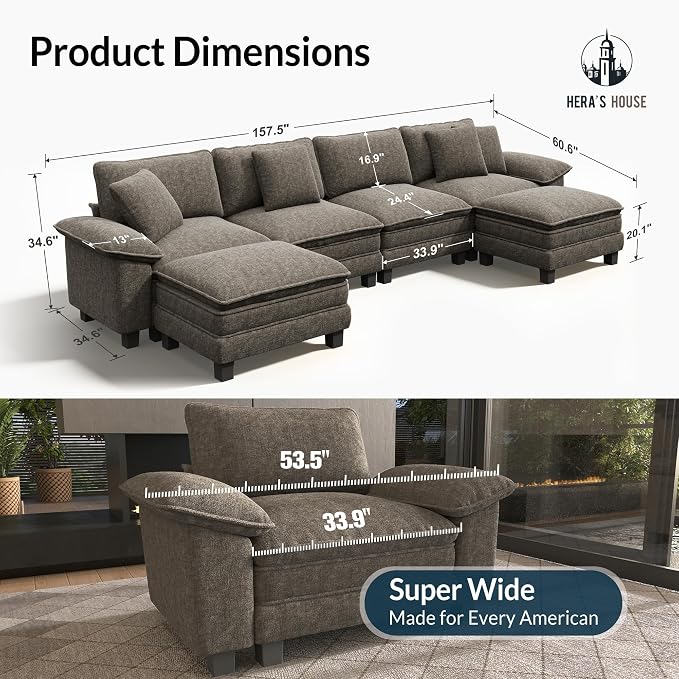 HERA'S HOUSE 158" Modular Sectional Sofa, Oversized U Shaped Couches - Image 2