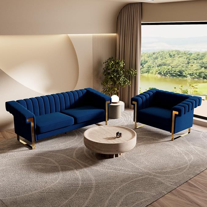 Mid-Century Modern Blue Velvet Single Sofa - Image 5