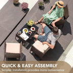 Devoko 4 Pieces Outdoor Patio Furniture Set, PE Rattan Wicker Chairs Balcony - Image 6