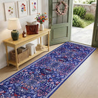 PLHXFR 2.6x10 Washable Runner Rug：Floral Indoor Kitchen Soft Carpet Blue | - Image 2