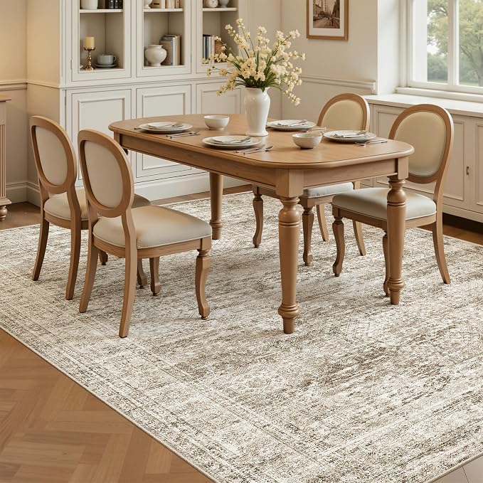 Soalmost 7x9 Area Rug for Living Room Washable Rugs Non-Slip Brown | Low-Pile - Image 3