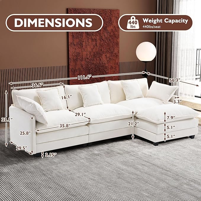 Ihanherry 111.4" L Shaped Modern Sofa Modular Sectional Cloud Couch - Image 6