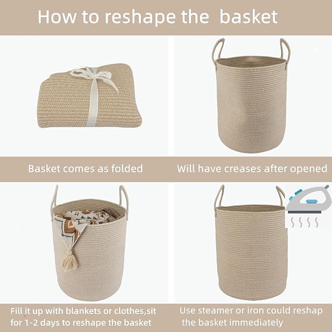 XUANGUO Cotton Rope Laundry Basket Hamper - Image 7