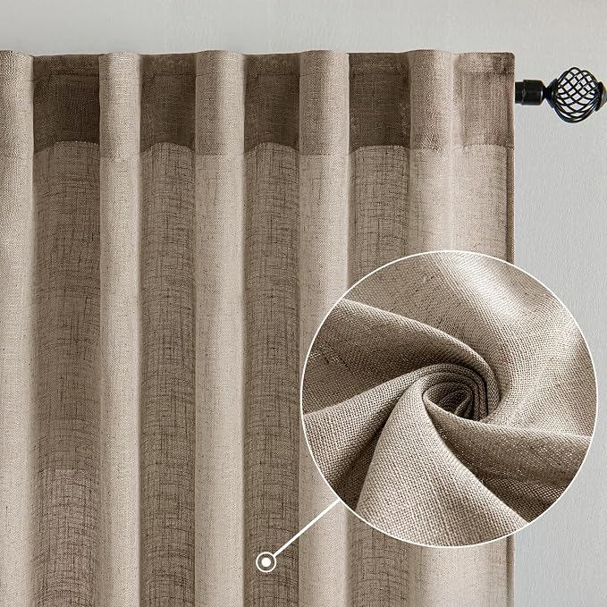 MIULEE Taupe Grey Linen Curtains 52x96 Inches Long 2 Panels - Image 2