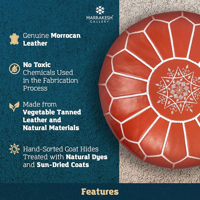 Marrakesh Gallery Genuine Leather Round Pouf Unstuffed - Image 4