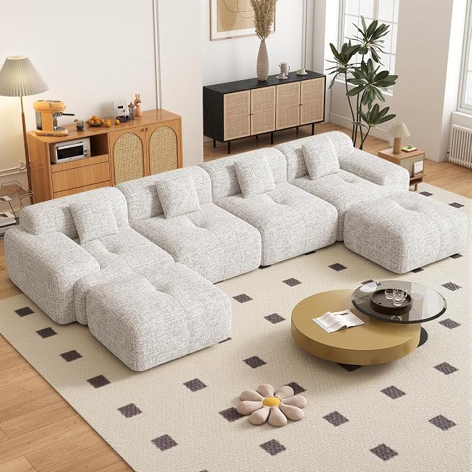 158" U Shaped Convertible Modular Couch, Cloud Couch Sectional by Nebuaegis