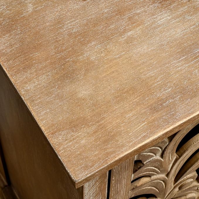 eHemco Vintage Hollow Carved Door End Table, Storage Cabinet - Image 8
