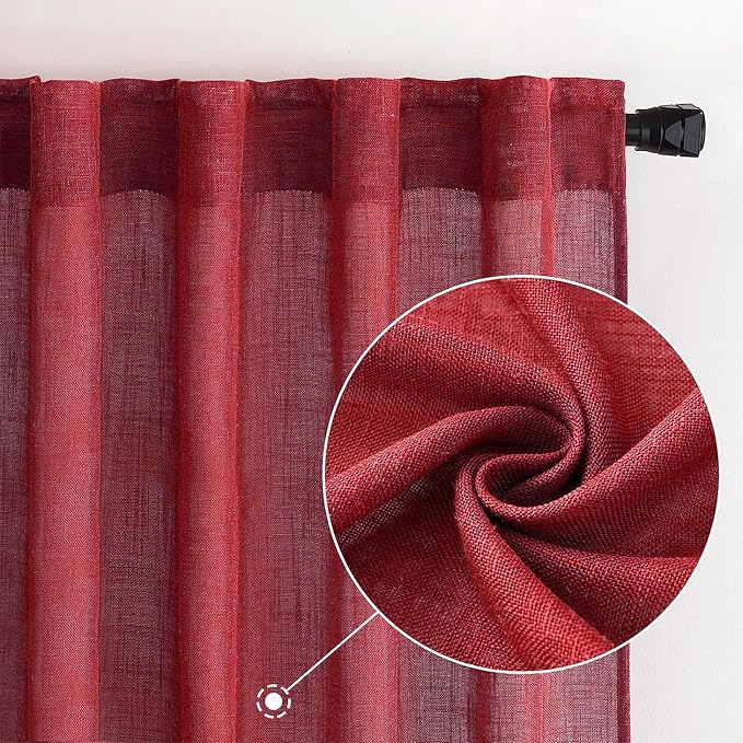MIULEE Burgundy Red Linen Curtains 52x96 Inch Long - Image 2