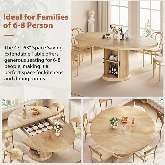 Jocoevol 47″–63″ Extendable Round Dining Table - Image 7