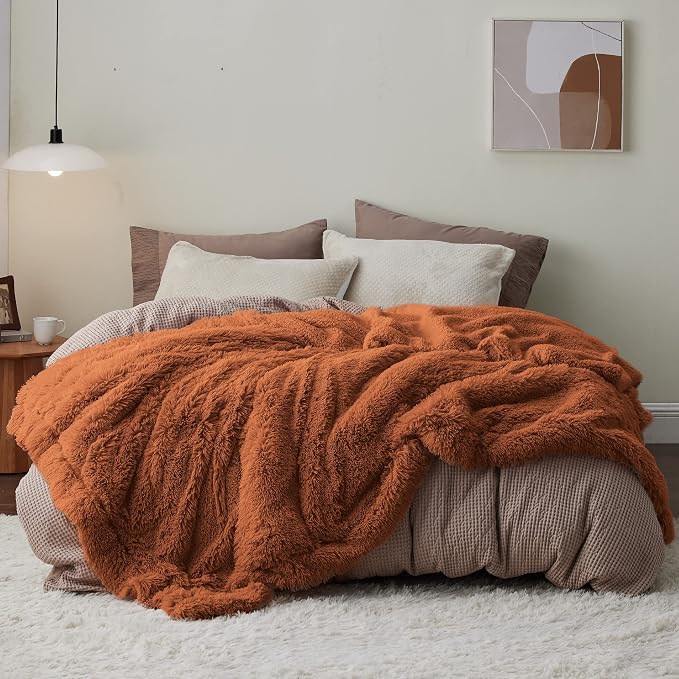 Bedsure GentleSoft Fluffy Burnt Orange King Size Blanket - Image 5