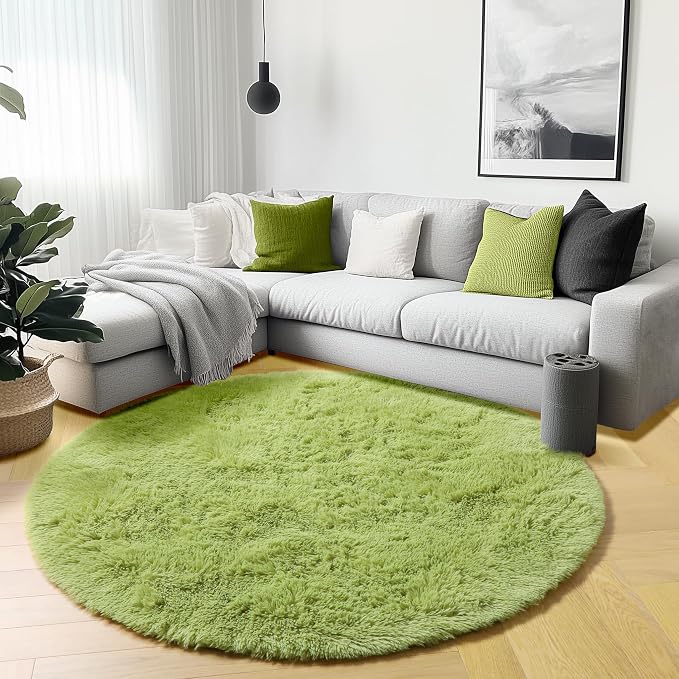 Grass Green Round Area Rug 4ft, Soft Bedroom Circle Rugs Floor Mat - Image 5