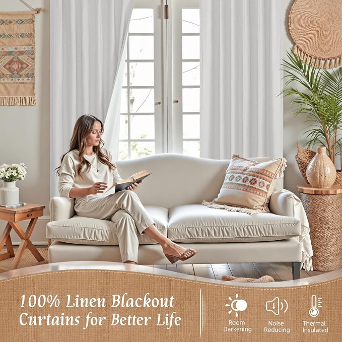 Light Grey 100% Blackout Linen Curtains 80 Inch - Image 2