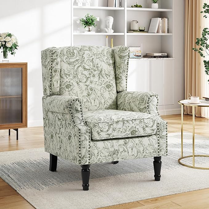 Pia Ricco Set of 2 Floral Accent Chairs, High Back Upholstered Armchairs - Image 6
