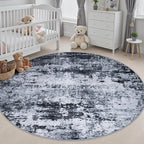 Round Area Rug Living Room: 5 ft Modern Washable Carpet Black | - Image 4