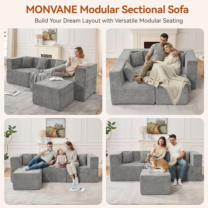 MONVANE 103'' Modular Sectional Sofa, Cloud Sectional Couch - Image 3