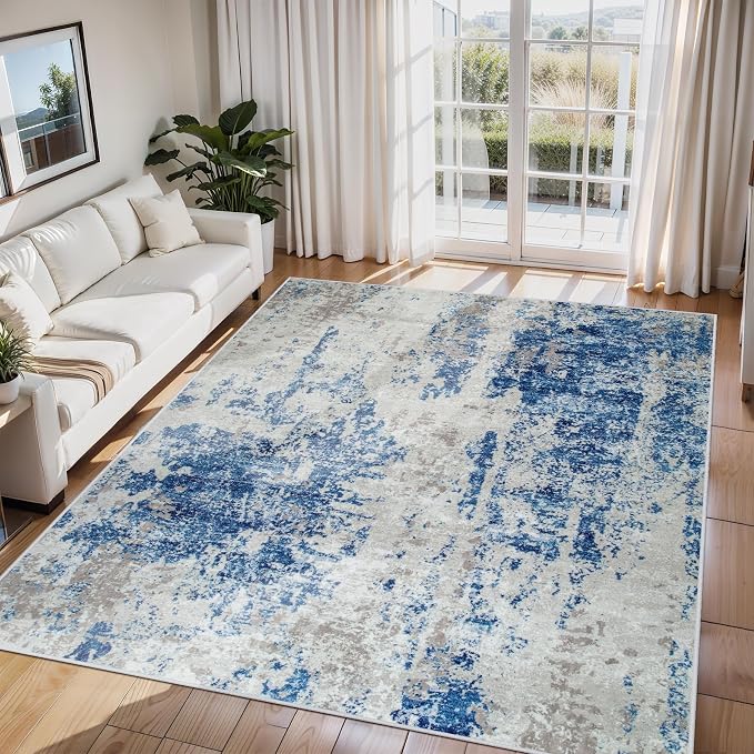 6x9 Area Rugs for Living Room Washable Bedroom Dining Room Blue Grey White | by Aelenmu