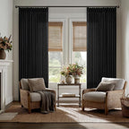 Pinch Pleated Linen Pleated Semi Sheer Black Curtains 96 Inch Long 2 Panels | - Image 8