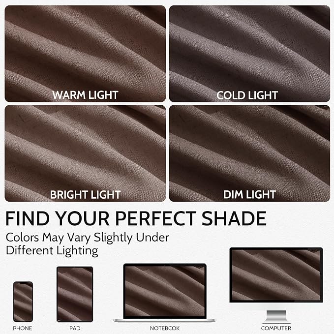 Cappuccino Linen Blend Light Filtering Back Tab Curtains 96 Inches Long - Image 4