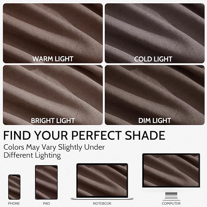Cappuccino Linen Blend Light Filtering Back Tab Curtains 102 Inches Long - Image 4