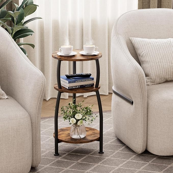 Small Round Side Table for Small Spaces, 3-Tier End Table - Image 5