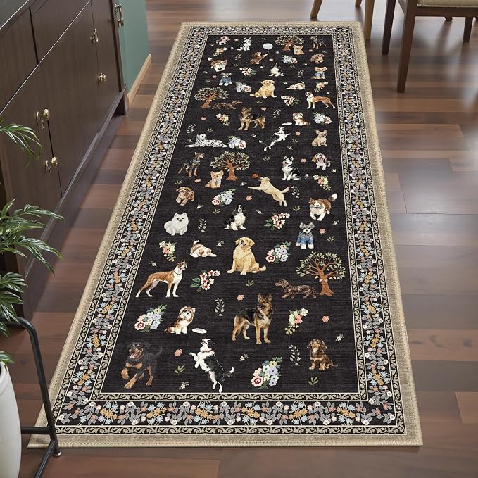 Black Hallway Runner Rug 2x5 for Bedroom Kitchen | Ultra-Thin; Boho Style; Low - Image 4
