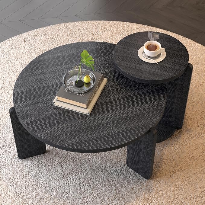 GDFStudio Round Nesting Coffee Table Set of 2, Modern Wooden Accent Side Table - Image 3