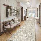 Madane Hallway Runner Rug 2'6''x14' Kitchen Runners Vintage, Ivory/Brown | Long - Image 3