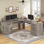 SEDETA 69" L Shaped Desk with Drawers and Storage, Farmhouse Computer Desk with - Image 3