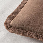 MIULEE Linen Fringe Decorative Fall Euro Pillow Covers Dark Coffee 22x22 | Set - Image 3