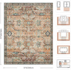 8x10 Area Rugs, Vintage Retro Soft Washable Rug, Non-Slip Low Pile Rugs - Image 2