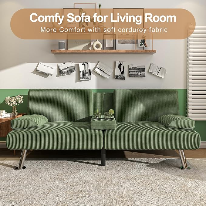 Shahoo Modern Upholstered Convertible Folding Futon Sofa Bed - Image 6